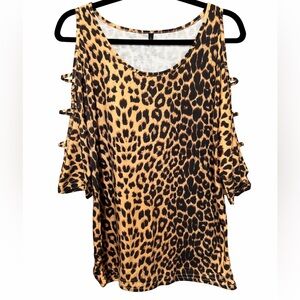 Source Unknown Leopard Print Cut-Out Sleeve Blouse (BN5)